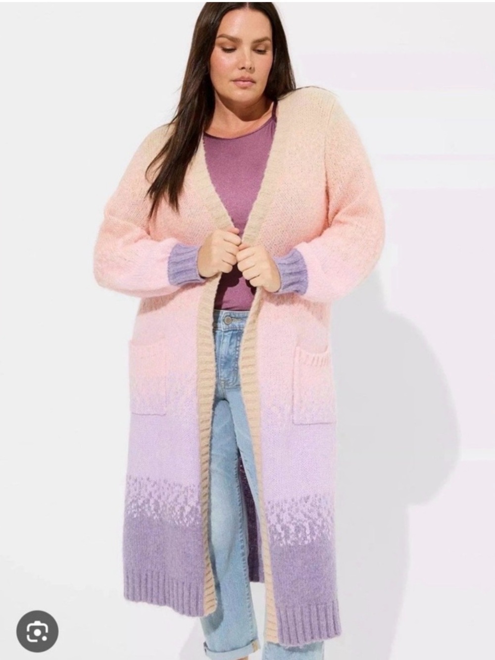 Torrid Long Ombre Knit Cardigan - Pink/Purple